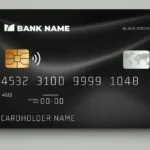 Carte bancaire noire sur fond gris clair, image d’illustration