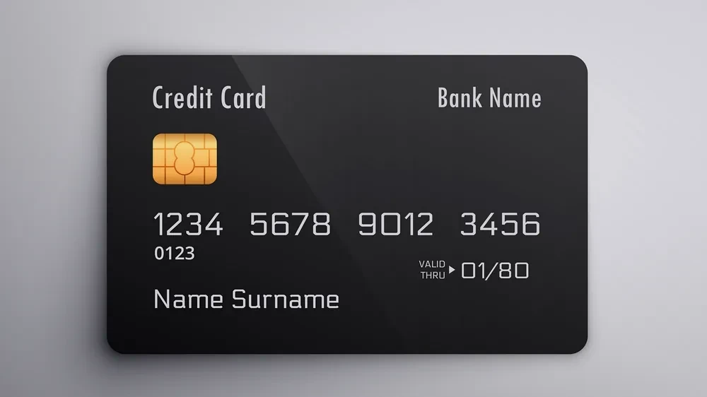 Carte bancaire noire vue de face sur fond clair, image d’illustration